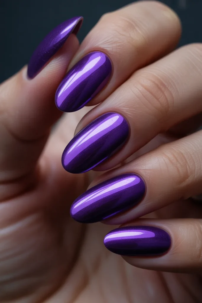 10 Purple Chrome Nails — Almond