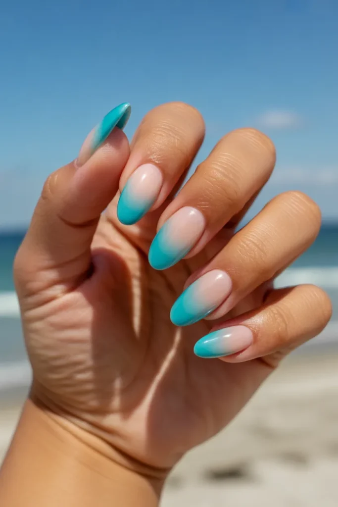10. Beachy Aqua Ombre Tips — Vacation Nails Perfection