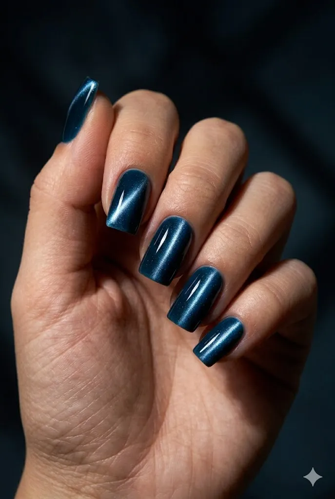 Blue Cat Eye Nails 11 10. Dark Blue Cat Eye Nails That Feel Mysterious and High Fashion