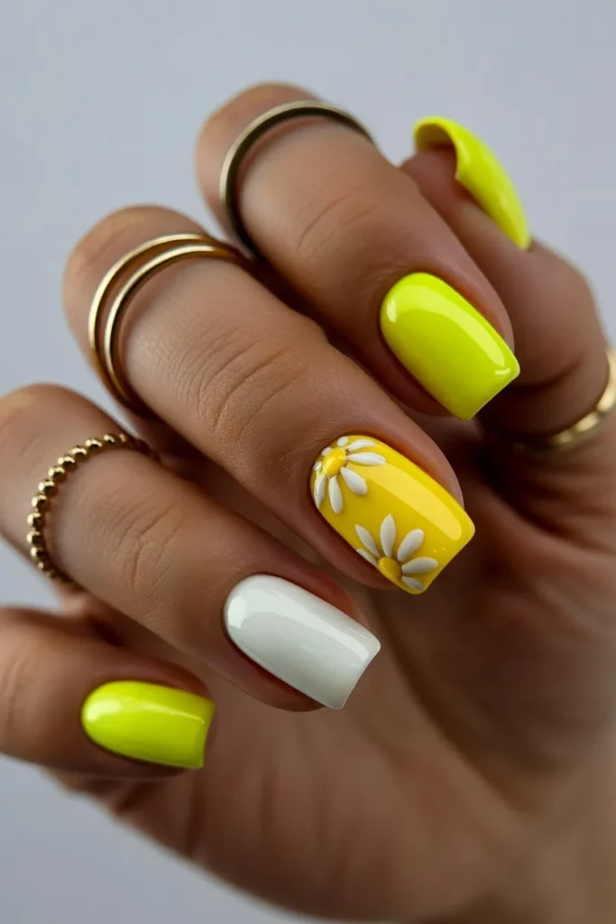 10. Neon Yellow with White Flower Details
