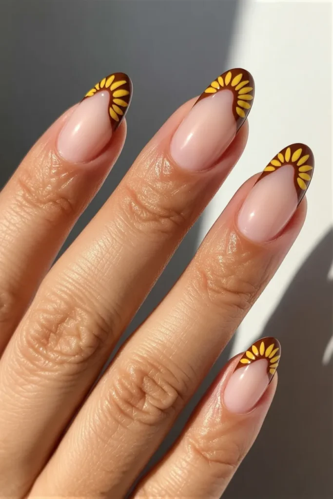 10. Sunflower French Tip Nails