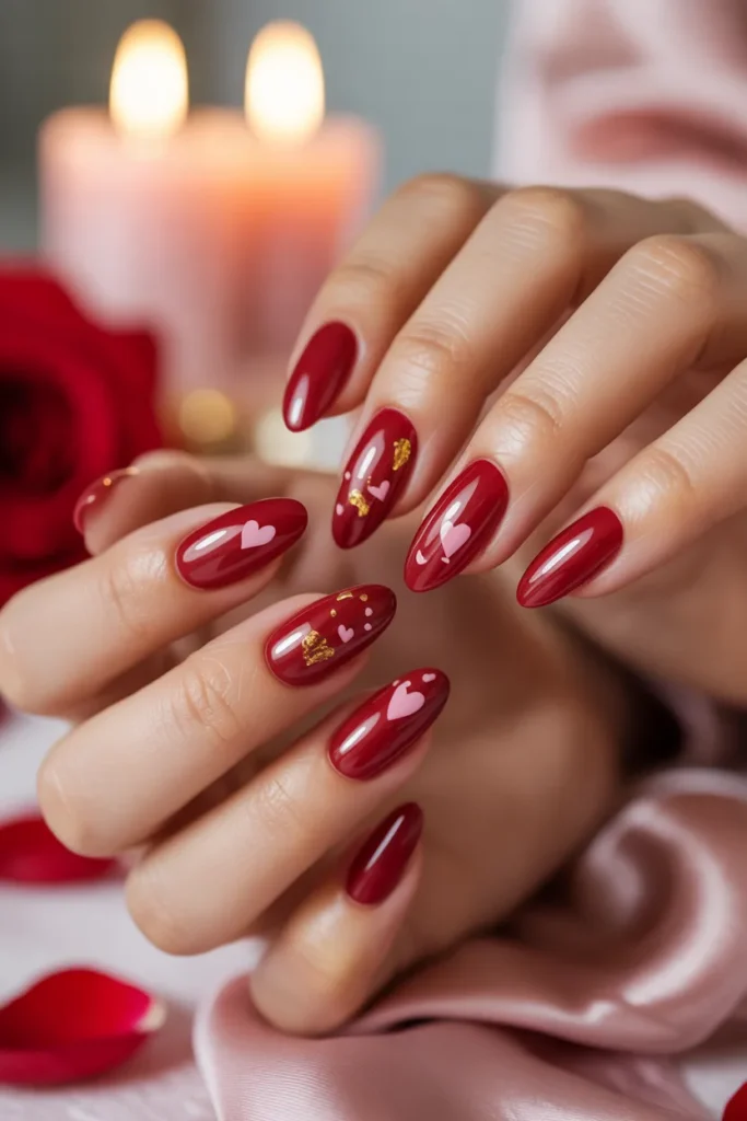 10.Valentines Day Gel X Nails — Romantic Reds Pinks