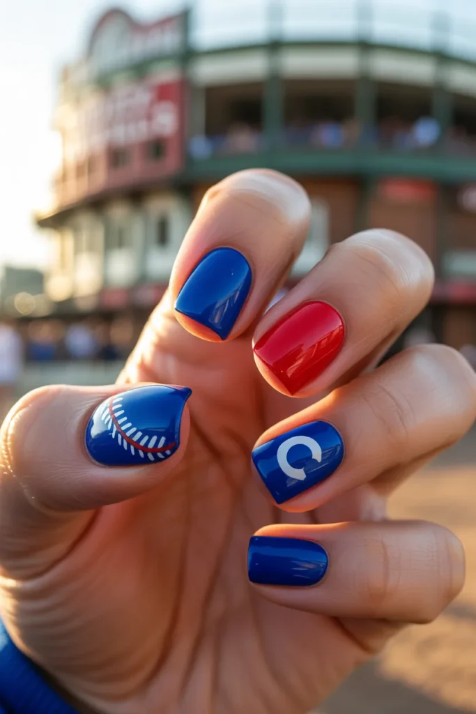 Baseball Nails 12 11 Cubs Blue and Red Baseball Nails