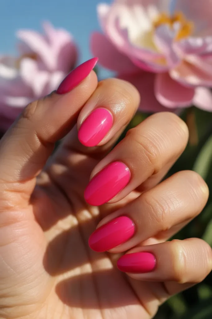 11 Hot Pink May Nails — Almond ·