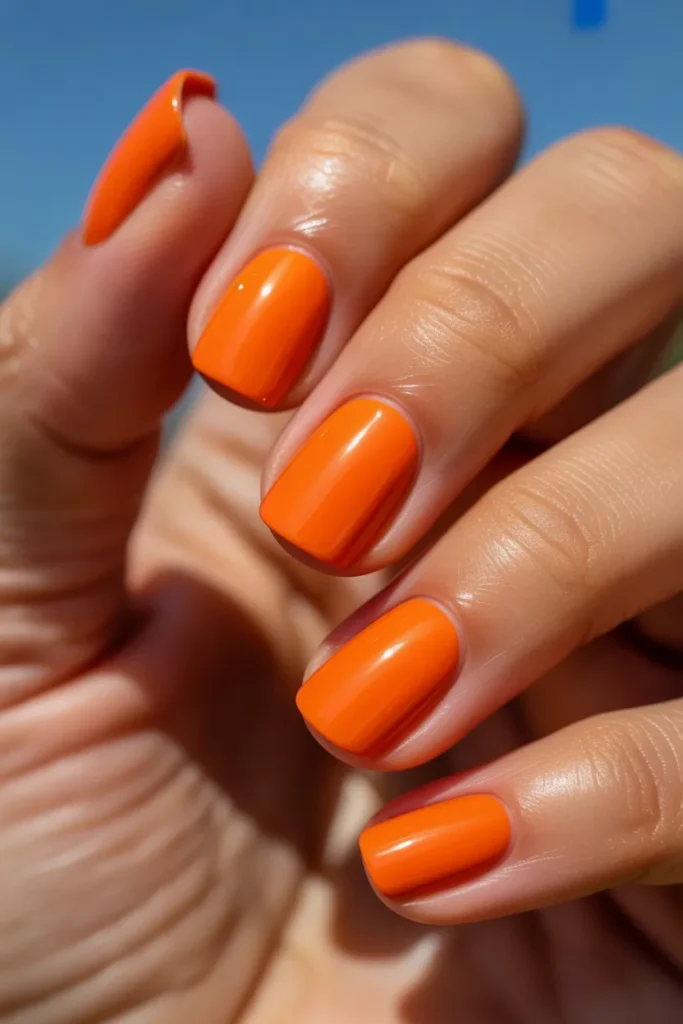 11 Orange Nails Square — Bold Gel · Beginner