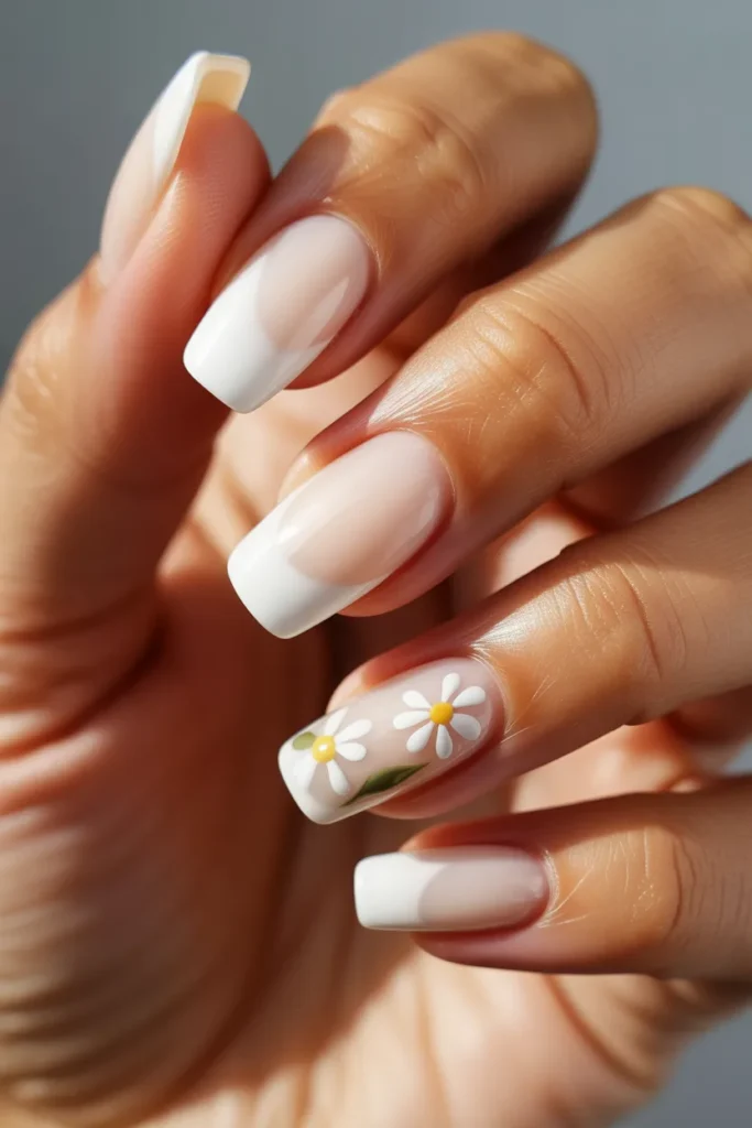 11 Simple Summer Acrylic Nails — White with Florals · Beginner