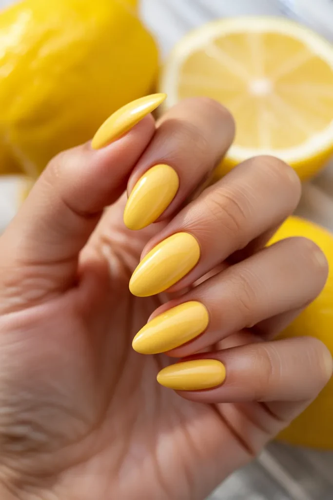 11 Yellow Lemon Short Almond Nails