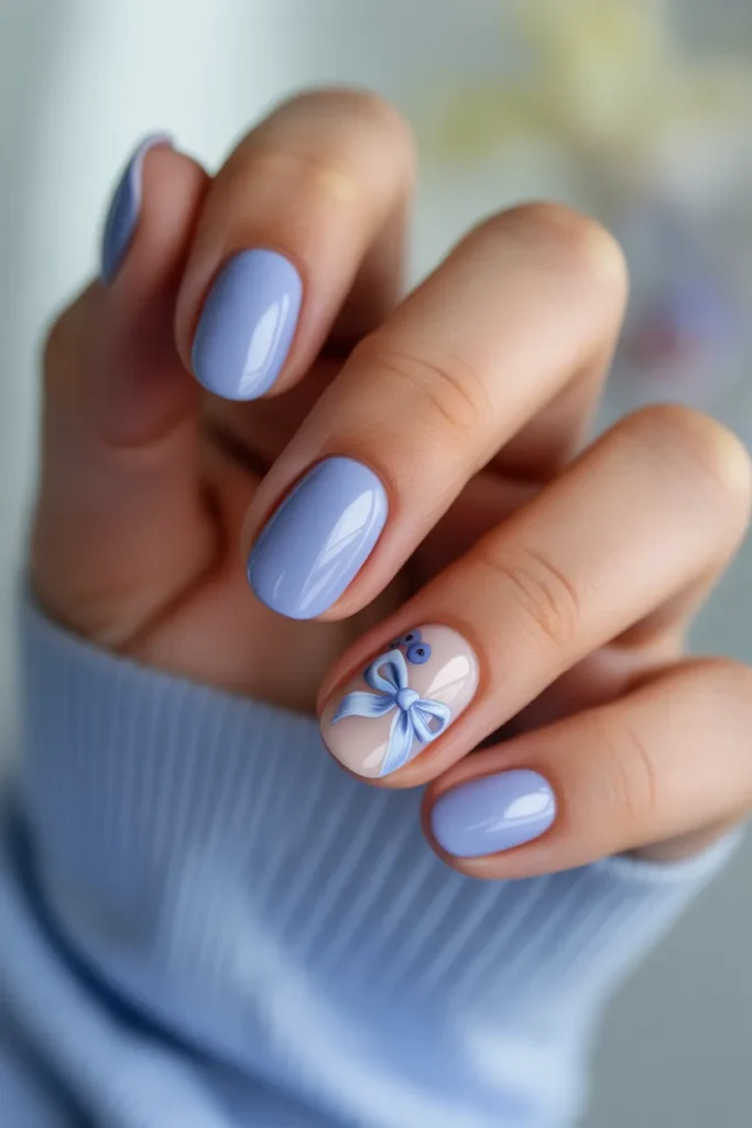 11. Blueberry Nails With Bow Detail — Sweet Coquette So Aesthetic