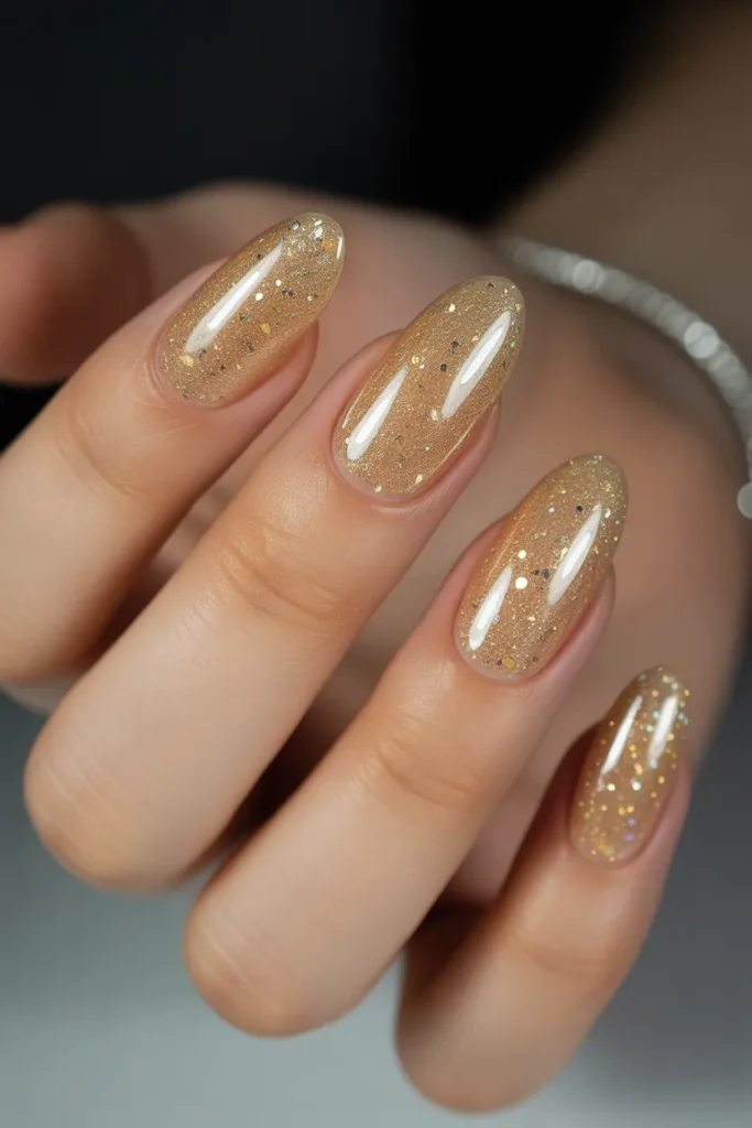 11. Glitter Oval Nails — Full Sparkle for Events