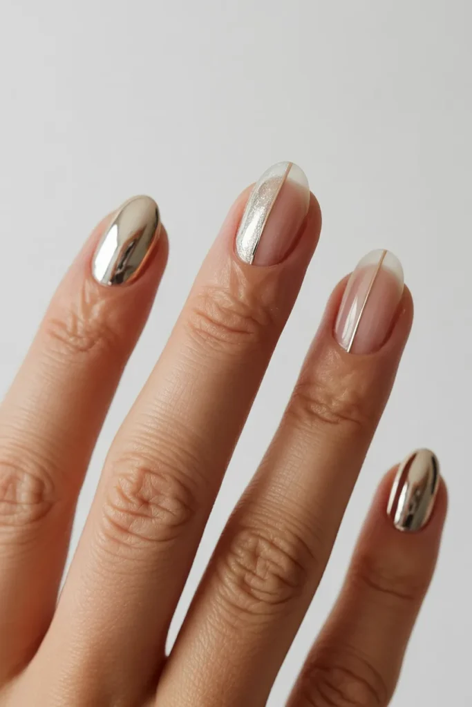 11. Gold Mirror Nails with Negative Space