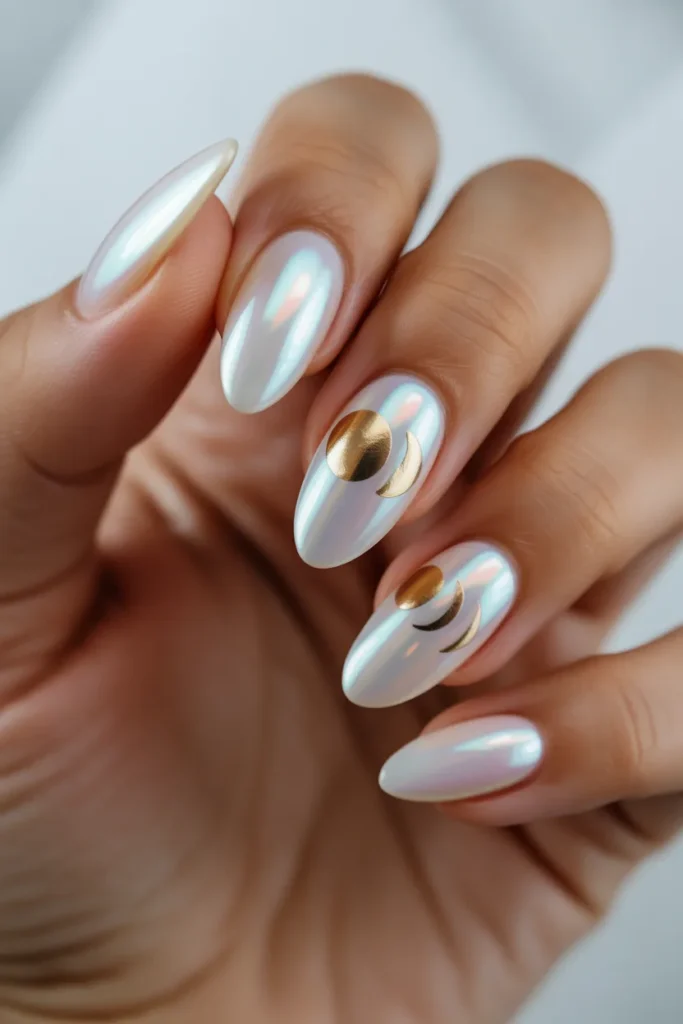11. Pearl White with Gold Foil Moon Phase Accents