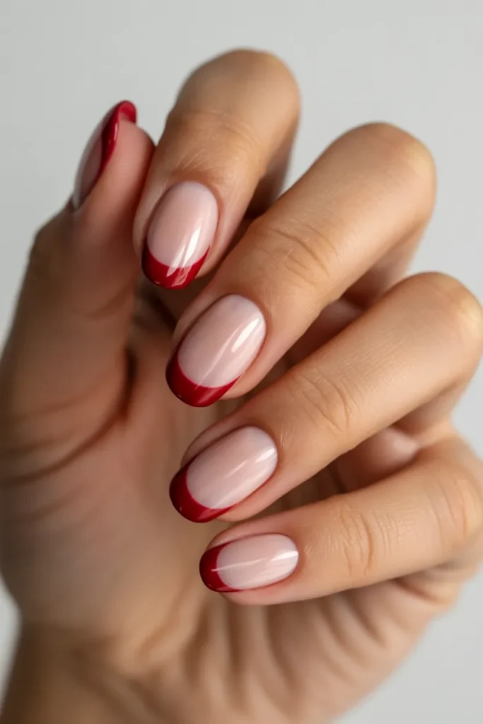 11. Red Cat Eye French Tip Nails