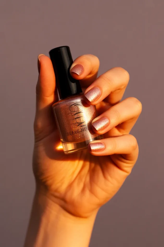 11. Rose Gold Glitter Nail Polish