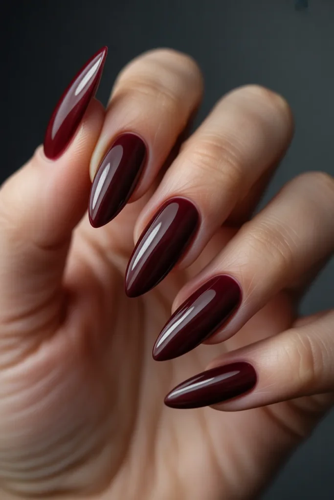 12 Deep Burgundy Nails Almond — Vampy Elegance · Beginner · All Tones