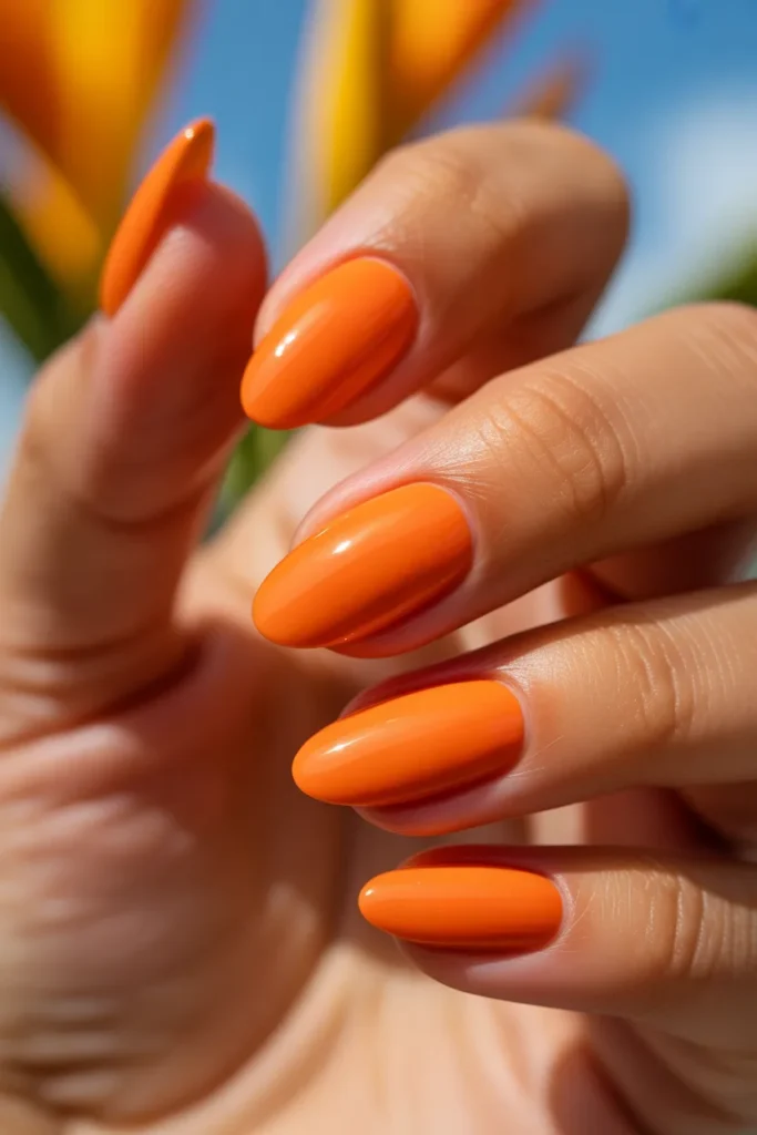 12 Orange Short Almond Summer Nails