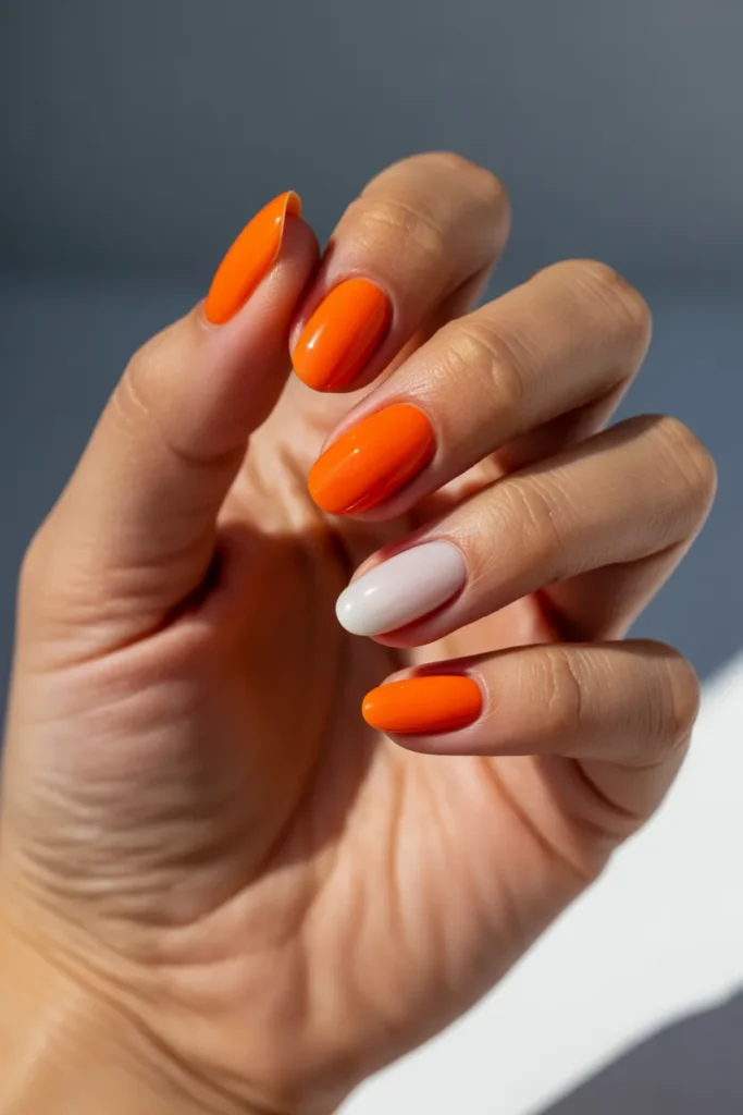 12 Orange and White Nails — Clean Contrast · Beginner