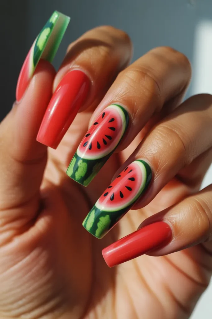 12 Watermelon Nail Designs Acrylic — Long Coffin · Salon Recommended