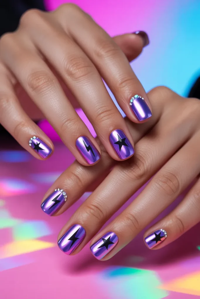 12. Black and Purple Y2K Nails — Nostalgia With a Dark Twist