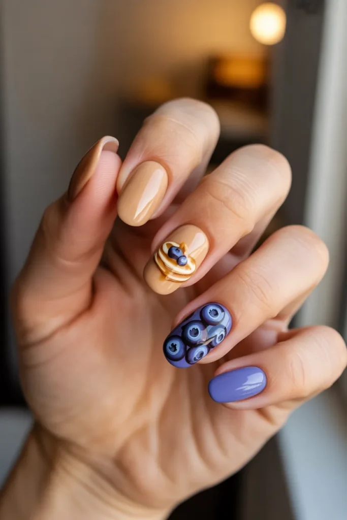 12. Blueberry Pancakes Nails 🧇🫐 — The Most Creative Nail Idea Youll Save