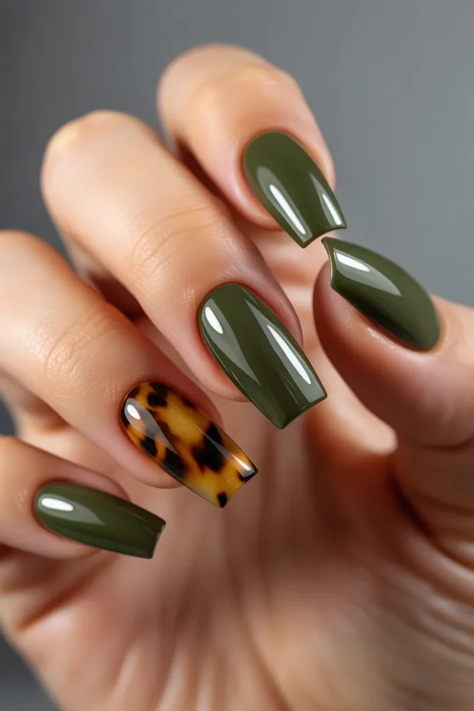 12. Dark Olive Green with Tortoiseshell Amber Accent