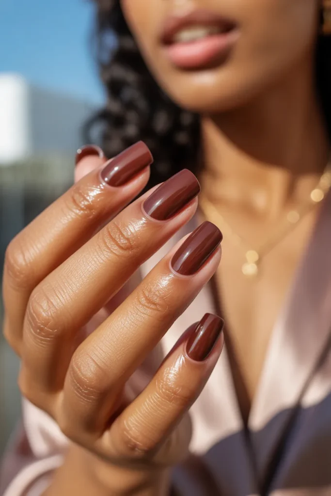 Short Acrylic Nails 13 12. Dark Skin Rich Chocolate