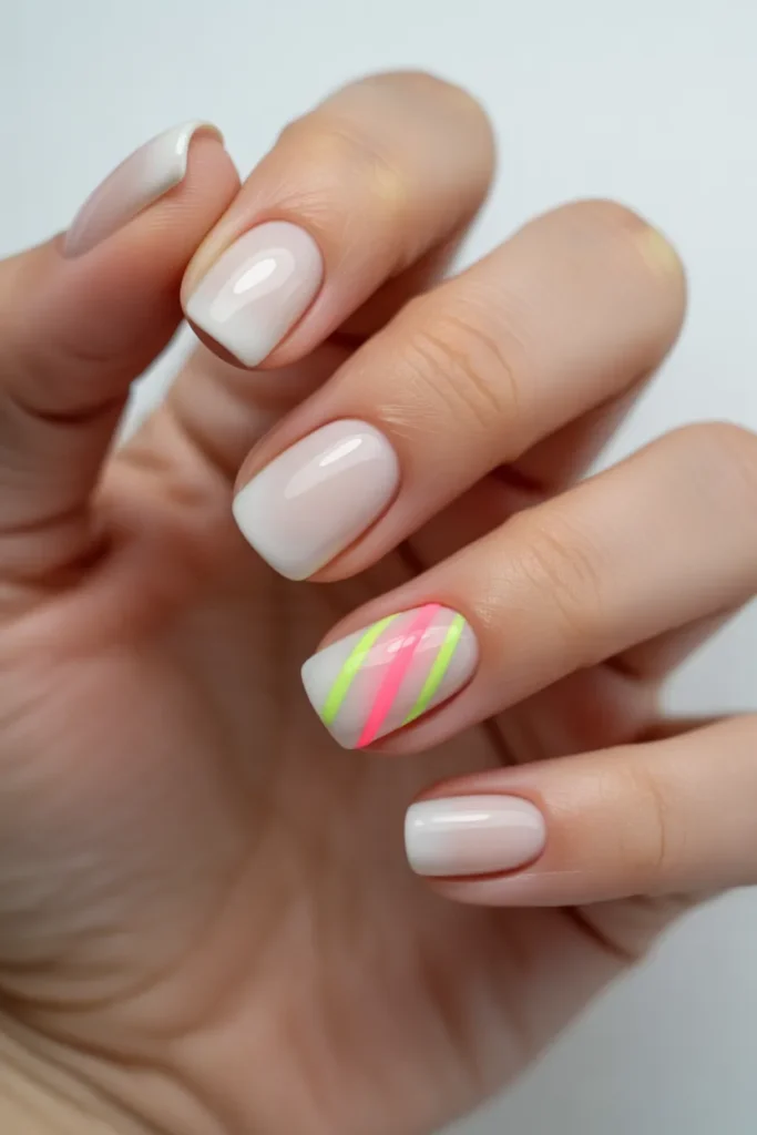 12. Geometric Neon Lines — Short Summer Nails for the Bold
