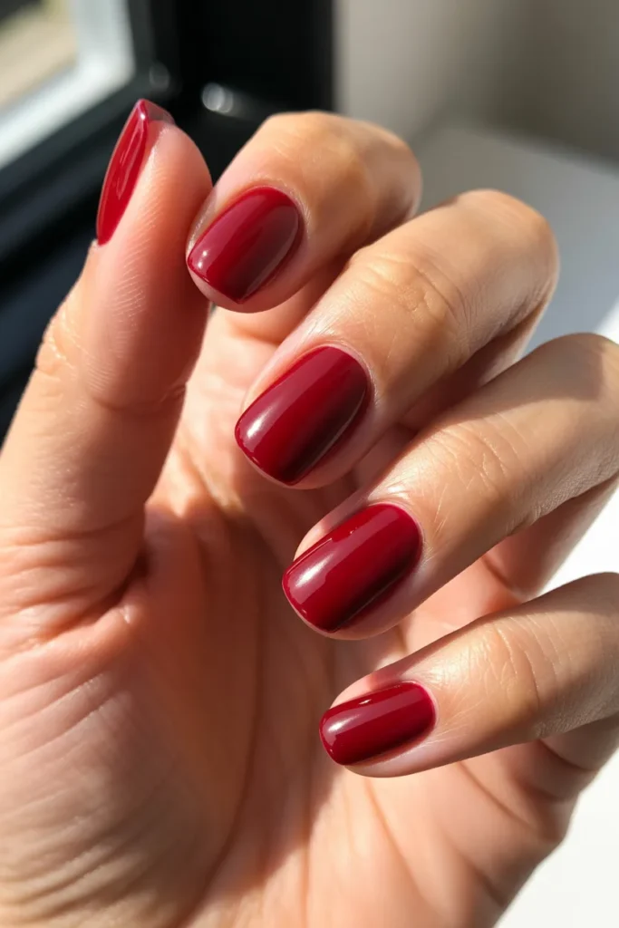12. Short Red Cat Eye Nails — Practical and Polished