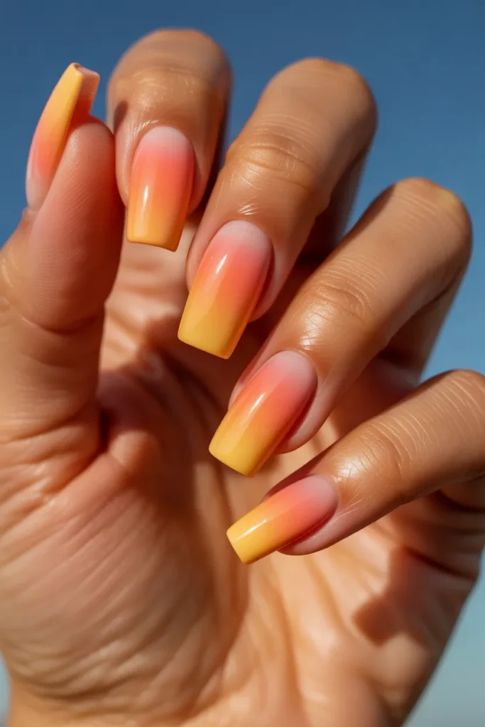 12. Summer Gel Nail Designs — Tropical Sunset Ombre