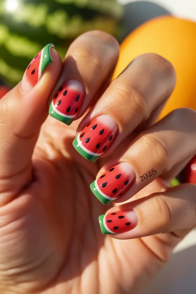 12. Watermelon French Tips — Fun Summer Nail Art