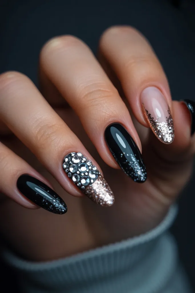 13 Black Glitter Nails for Prom