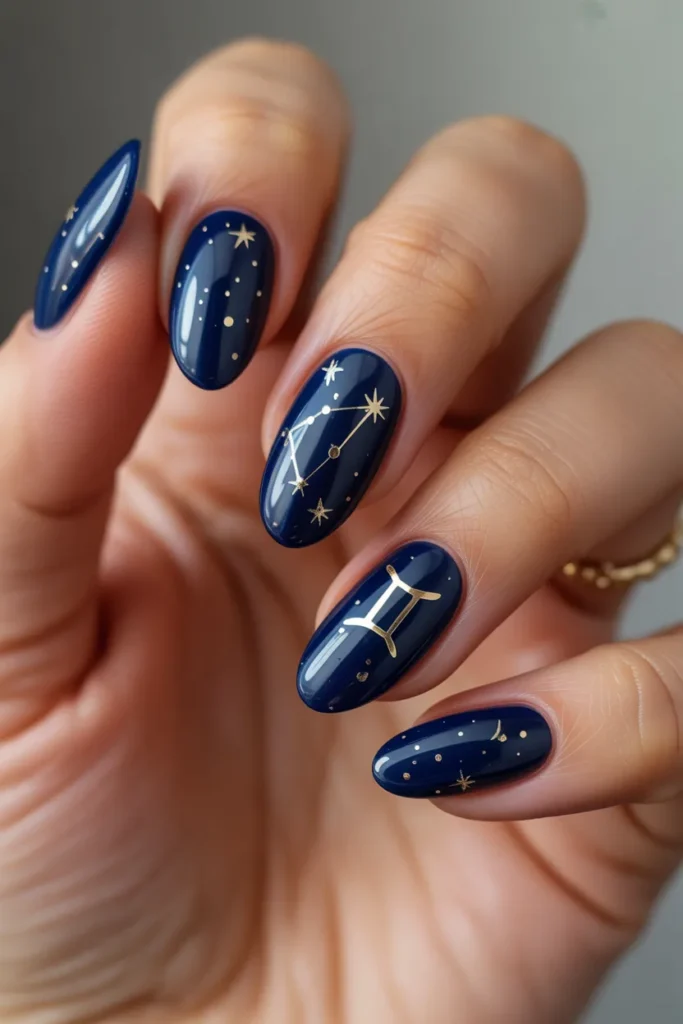 13 Gemini Nails Medium Length — Celestial Navy · Beginner