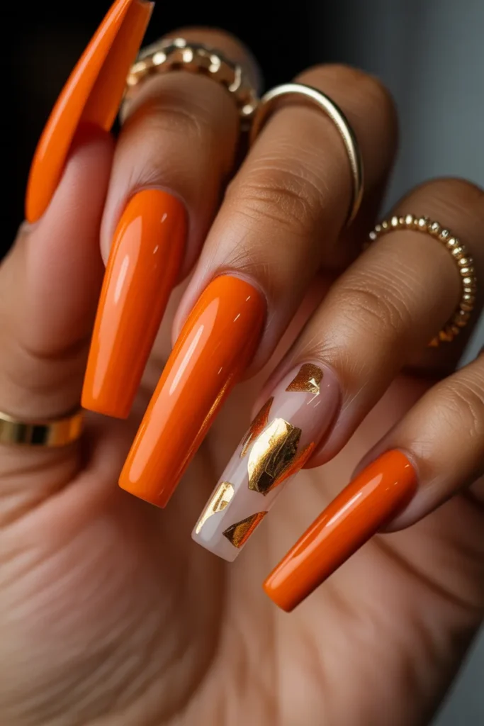 13 Orange Nails Acrylic — Long Coffin · Salon Recommended