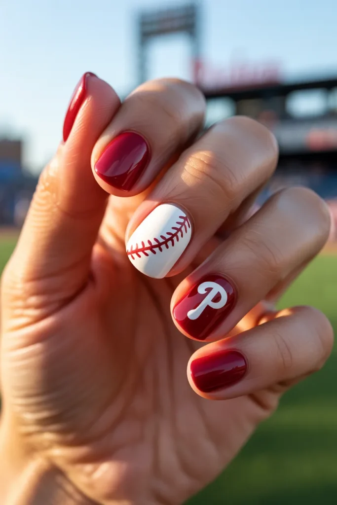 Baseball Nails 14 13 Phillies Red and White Baseball Nails