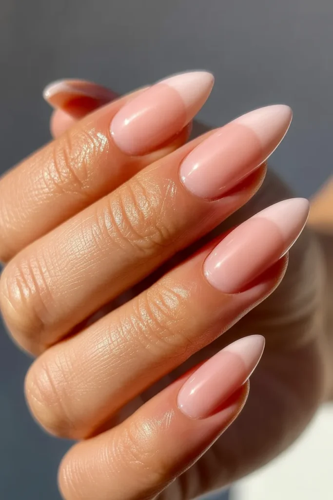 13 Short Almond Acrylic Nails — Milky Pink