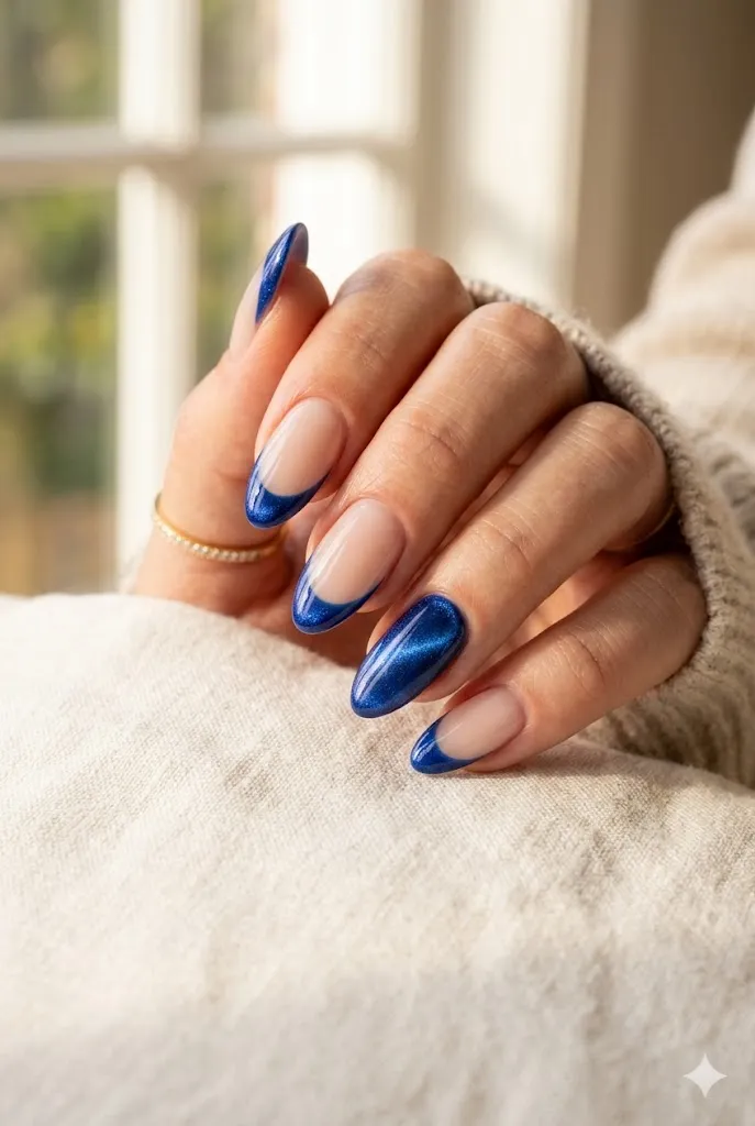 Blue Cat Eye Nails 14 13. Blue Cat Eye Nails French Tip Design — Dreamy Tips With Magnetic Blue Shimmer