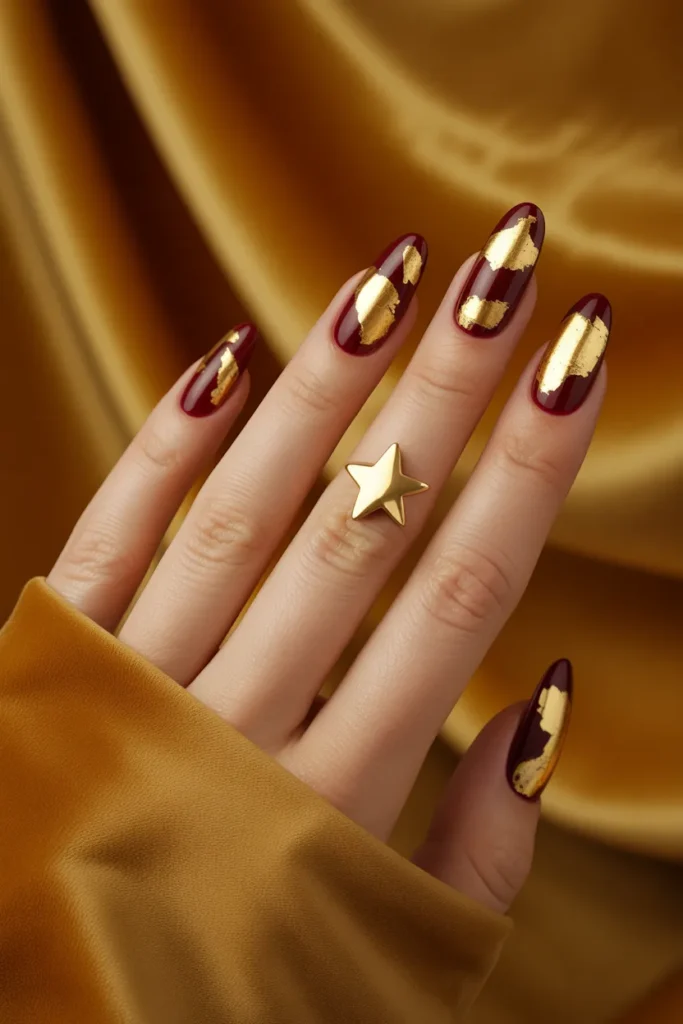 13. Coachella Gold Foil Nails With 3D Star Accents — Maximum Festival Impact