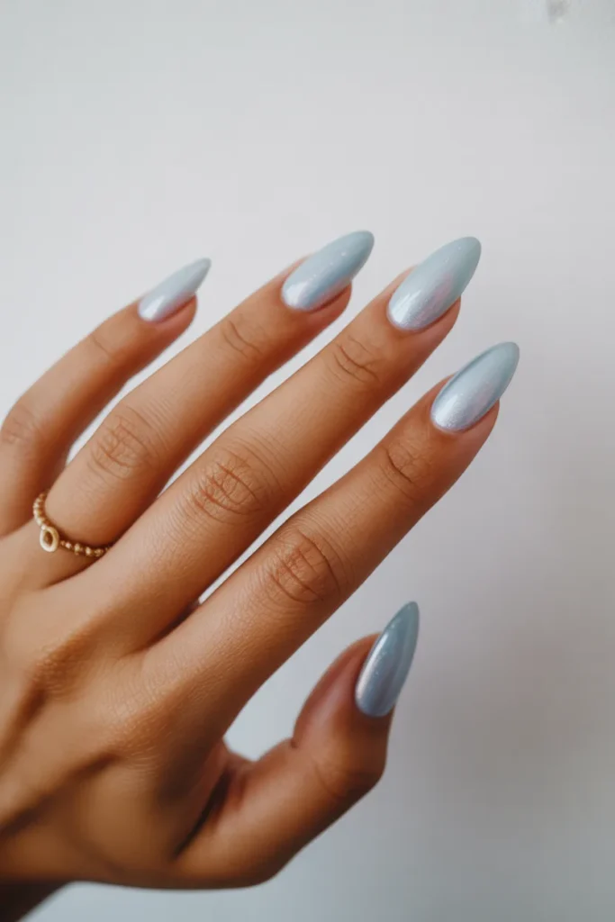 13. Ice Blue Gel X Nails — Clean and Simple