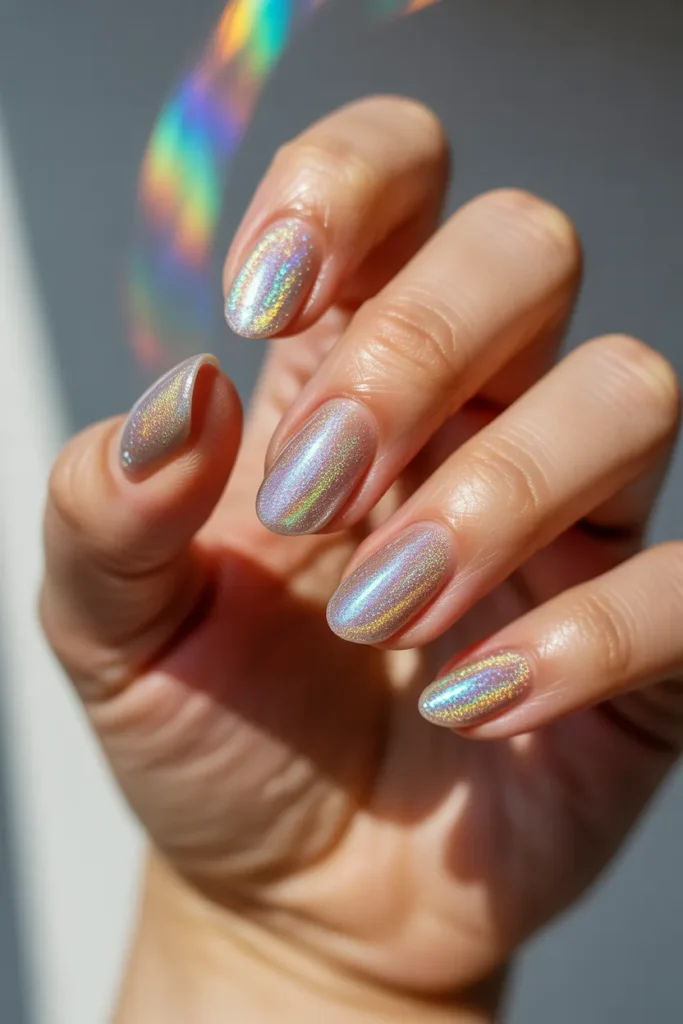 13.Holographic Chrome Gel X Nails
