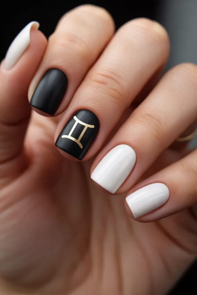 14 Gemini Inspired Nails — Black and White Duality · Beginner