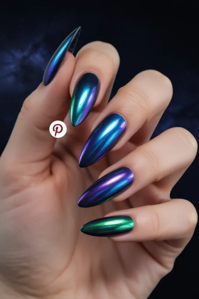 14 — Galaxy Inspired Nails — Holographic Chrome