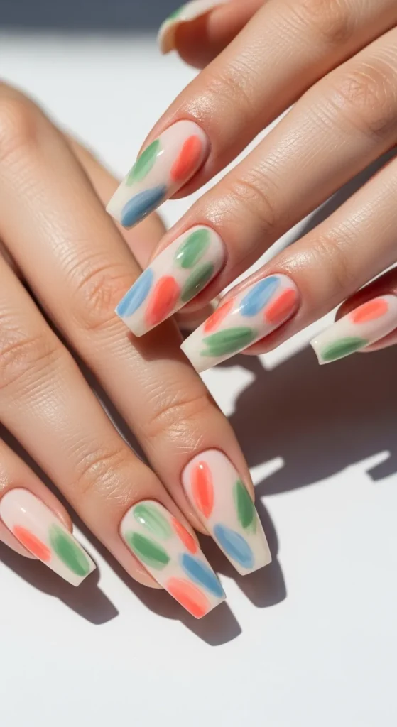 14. Acrylic Nails With Abstract Spring Art That Feel Modern and Expressive