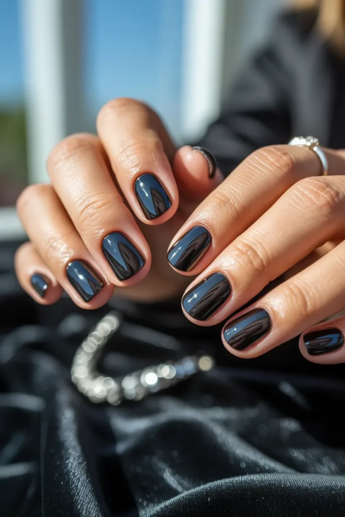 Short Acrylic Nails 15 14. Classic Black Elegance