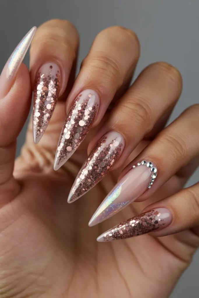 14. Glitter and Sparkle Butterfly Nails