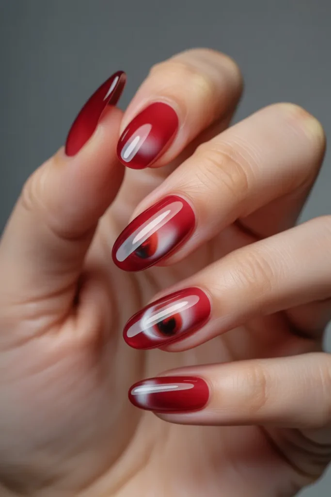 14. Jelly Red Cat Eye Nails
