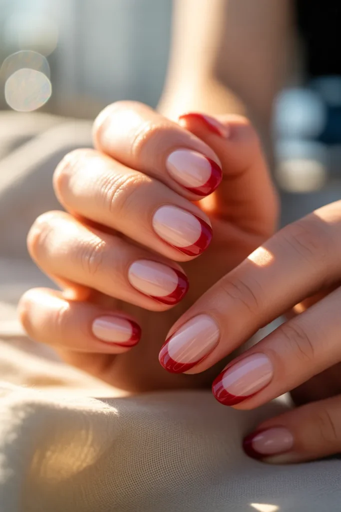 14. Red French Tips on Oval Nails