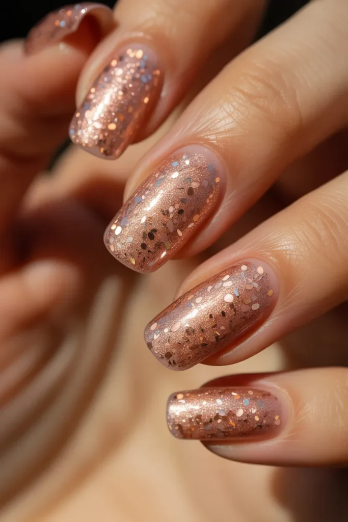 14. Rose Gold Holographic Glitter Over Blush Pink