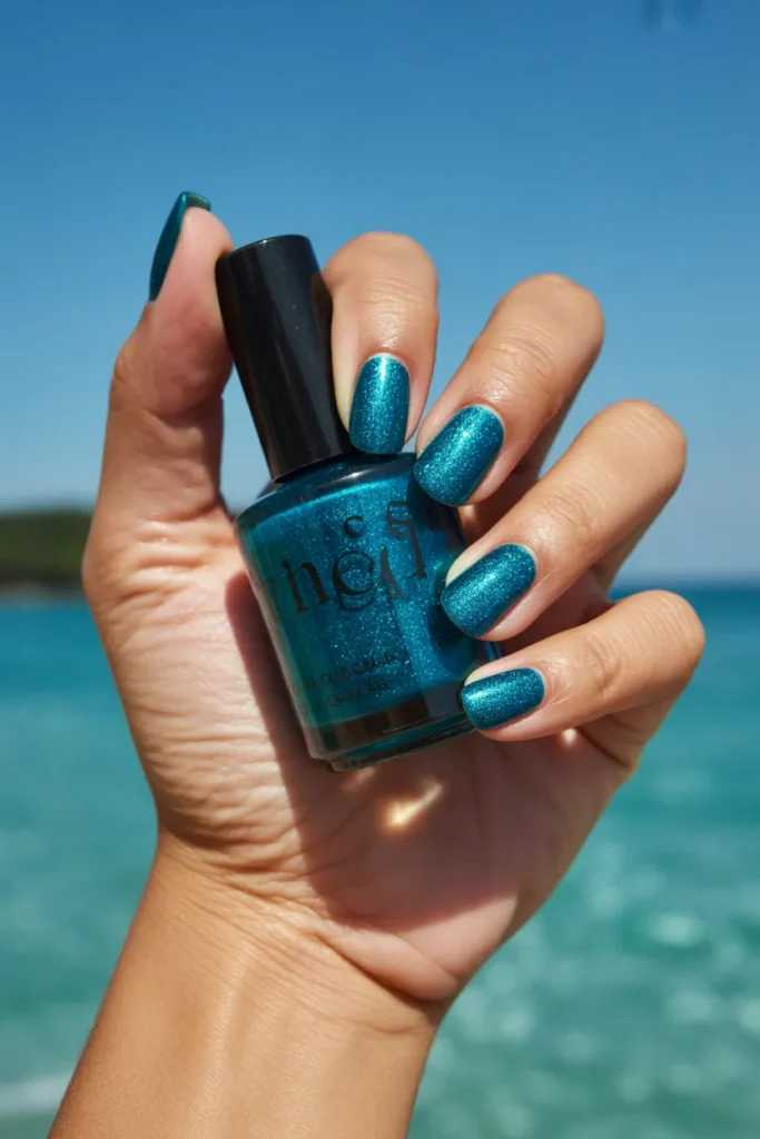 14. Teal and Turquoise Glitter Nail Polish