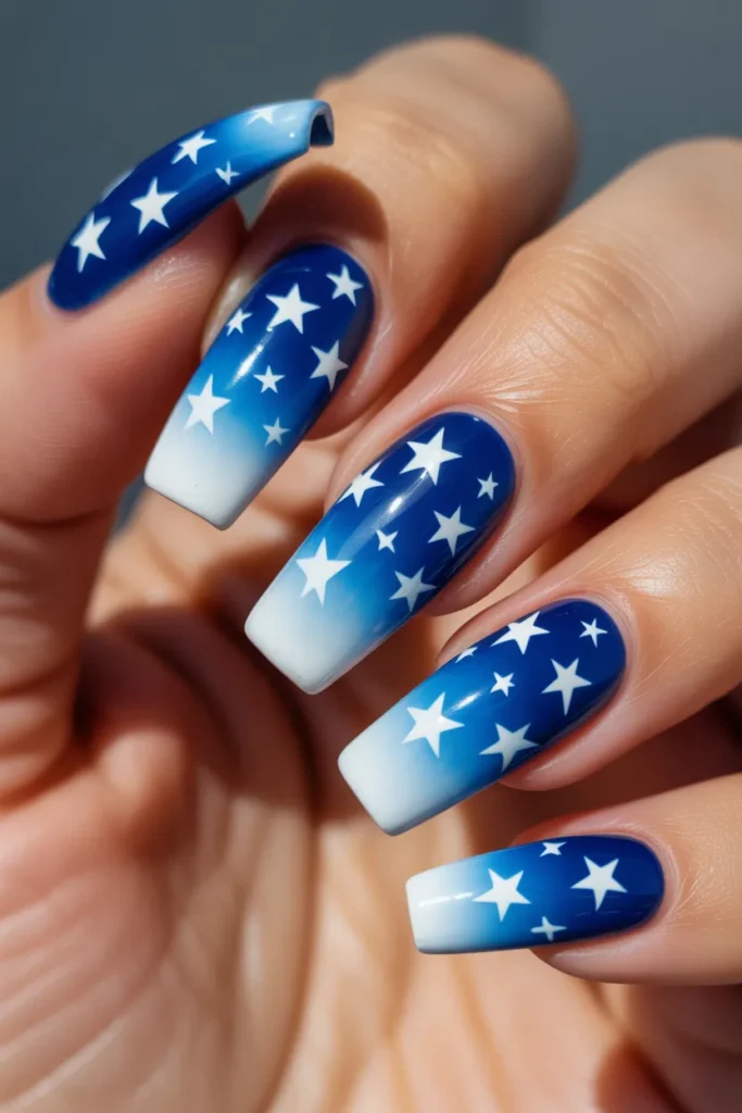 15 Blue Ombre with White Stars — Coffin · Intermediate