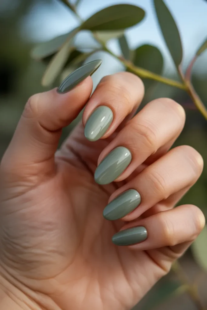15 Sage Green Short Almond Nails
