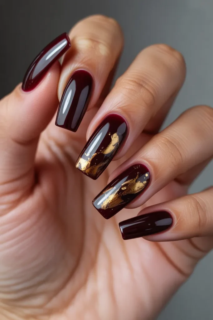 15. Black Cherry with Gold Foil Splatter